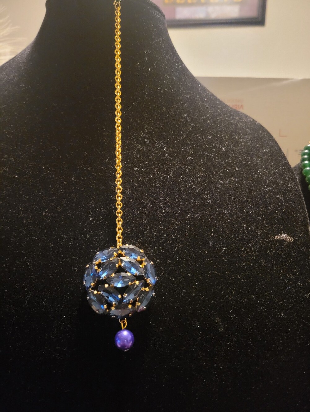 Gold Chain with Blue Crystal Orb Fashion Tikka